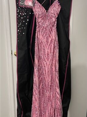 Pink Sequin Evening Gown - Elegant Spaghetti Strap Dress